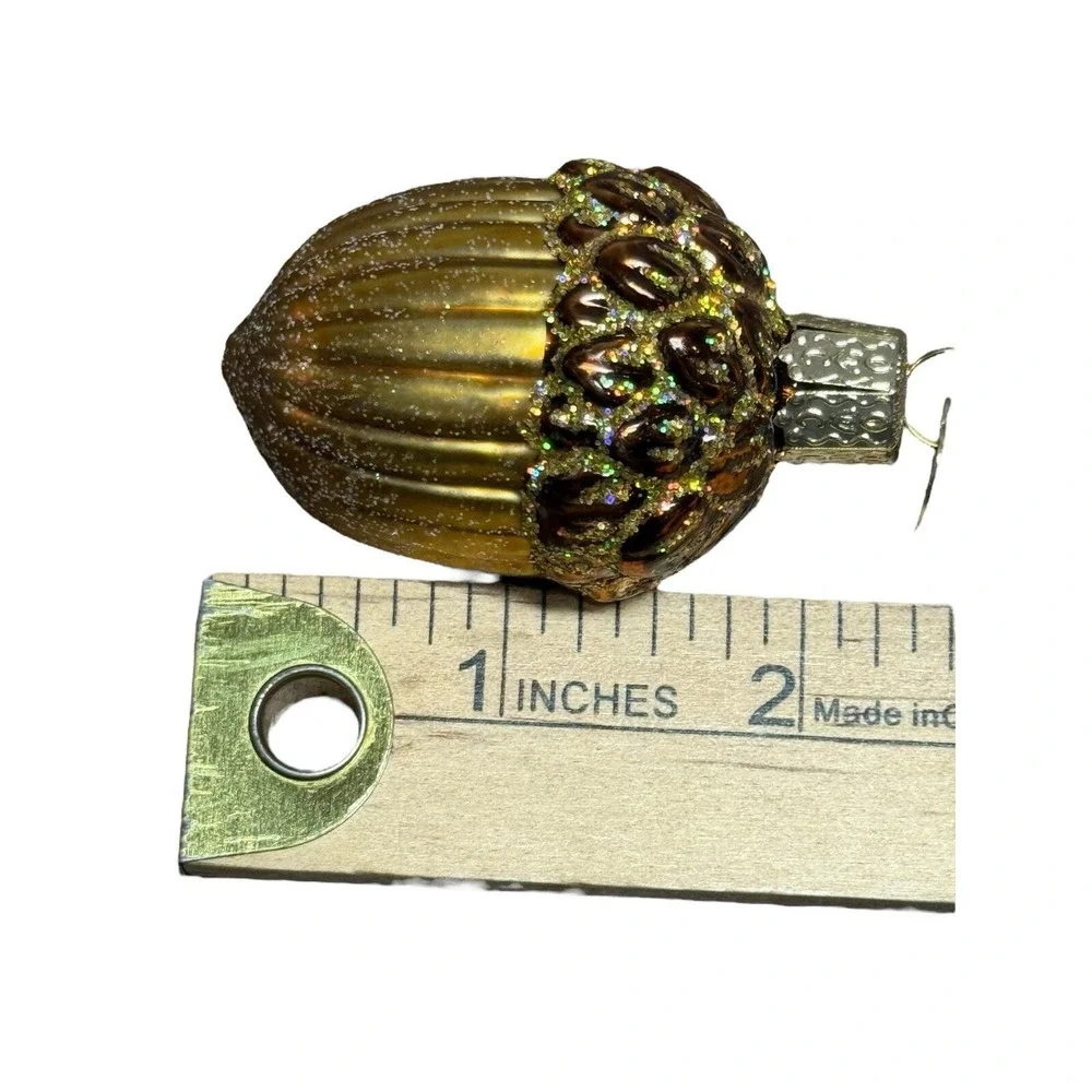 Old World Christmas Glass Blown‎ Acorn Ornament Glitter Woodland Decor 2.5